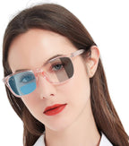 MARE AZZURO Photochromic Glasses Women Blue Light Blocking Square Sunglasses (Pink, 0.00)