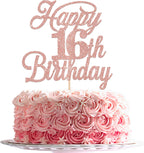 Rsstarxi 1 Pack Happy 16th Birthday Cake Topper Glitter 16 & Fabulous Cheers to 16 Years Old 16th Birthday Cake Pick for Celebrating 16th Birthday Anniversary Party Cake Decorations Supplies Rose Gold