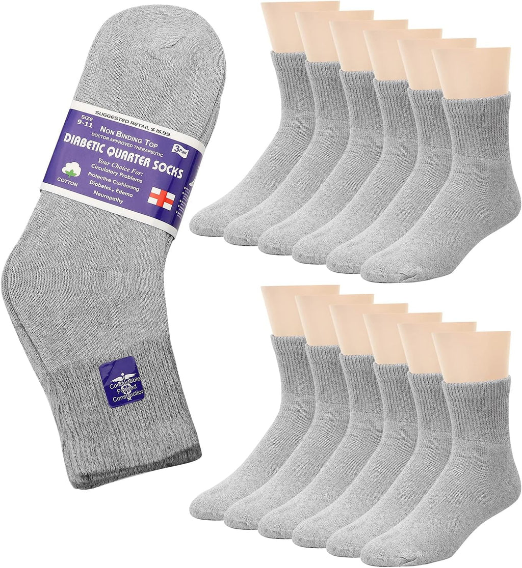 Falari 12-Pack Diabetic Socks Quarter Ankle Unisex Physicians Approved Socks (10-13, Gray)