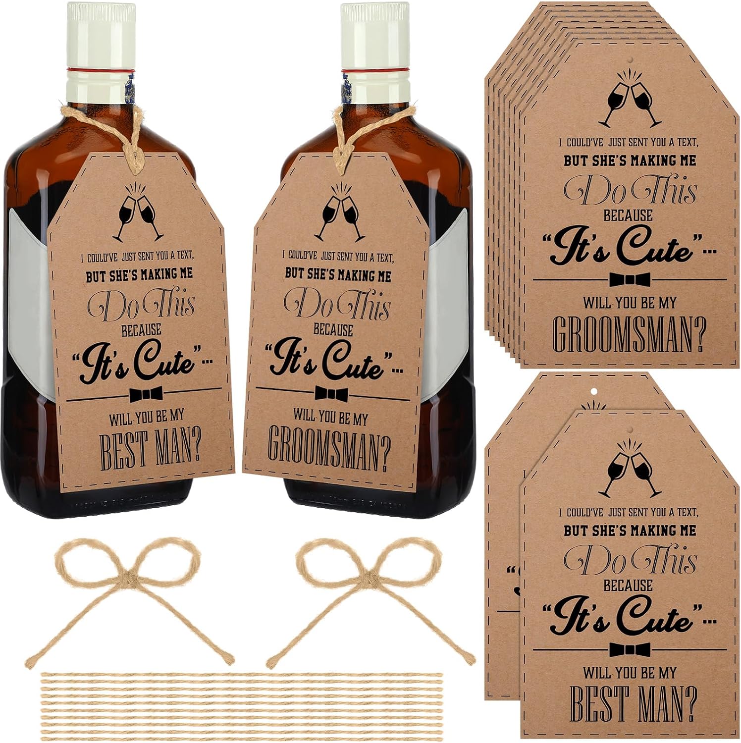 10 Pcs Groomsman Proposal Card Label Set Groomsman Gift and Bridesmaid Gift 6" x 4" Proposal Box Hang Tag Bottle Label for Wedding Supplies (She Makes Me Do This)