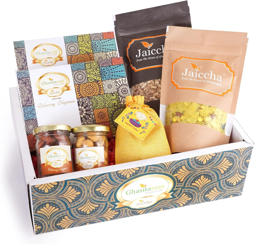 Ghasitaram Gifts Jaiccha Holi- Sweets/Holi Hampers/Green Hamper Box with Sugarfree Gujiyas