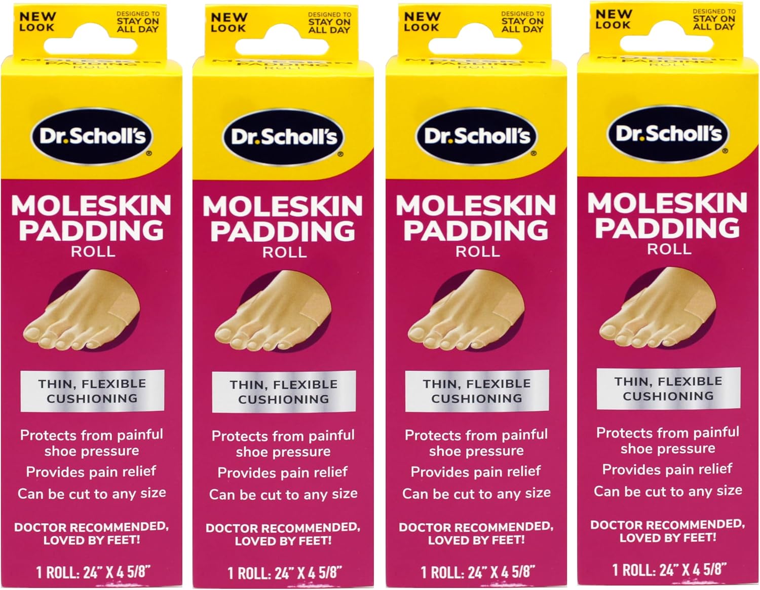 Dr. Scholl's Moleskin Plus Padding Roll 1 Each (Pack of 4)