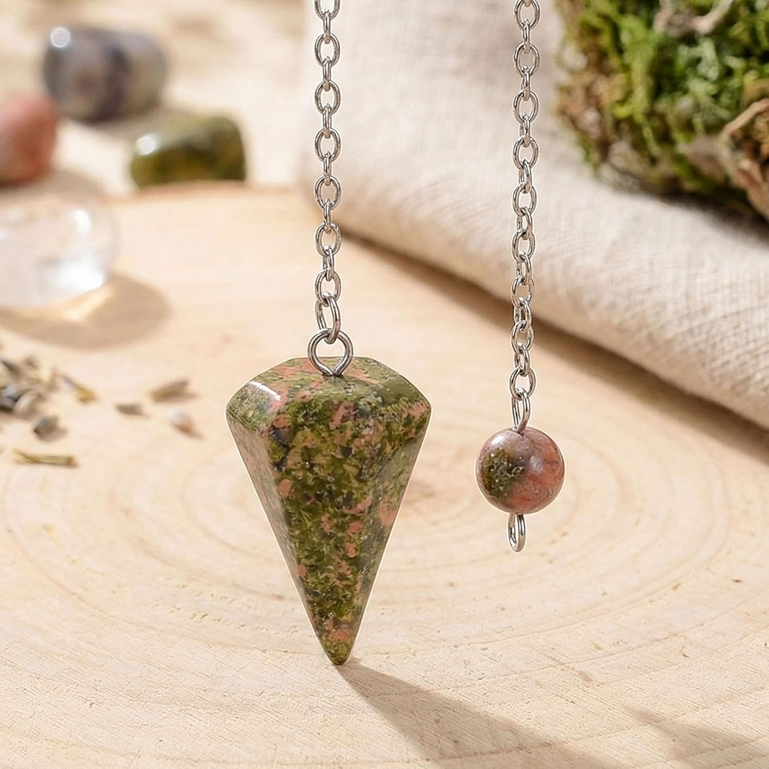 Unakite Point Crystal Mini Pendulum Healing Dowsing Energy Balancing Chakra Divination for Meditation