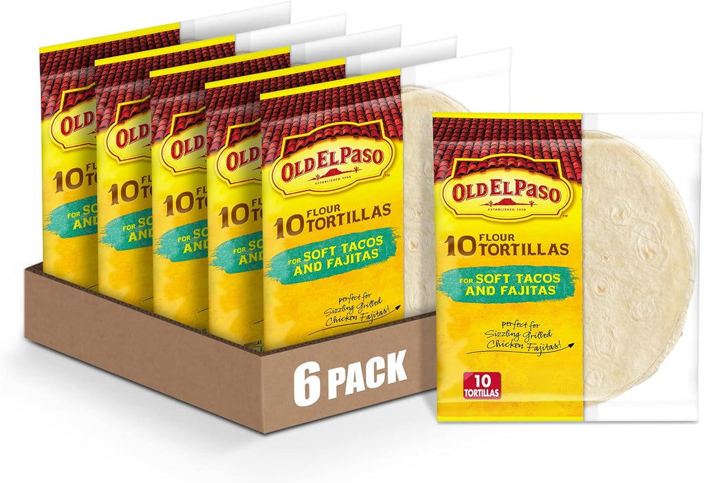 Old El Paso Flour Tortillas for Soft Tacos and Fajitas, Meal Prep, 10 Ct, 8.2 oz (Pack of 6)