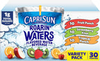 Capri Sun Roarin' Waters Flavored with Other Natural Flavor Water Beverage, 30 Pouches, for School Lunches and On-the-Go Hydration, Fruit Punch, Strawberry Kiwi and Tropical Punch, 6 fl oz