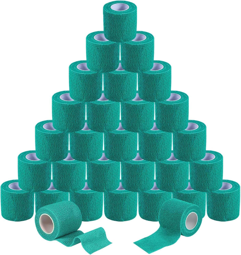 KISEER 30 Pack 2 Inch x 5 Yards Green Self Adhesive Bandage Breathable Cohesive Bandage Wrap Rolls Elastic Self-Adherent Tape for Stretch Athletic, Sports, Wrist, Ankle