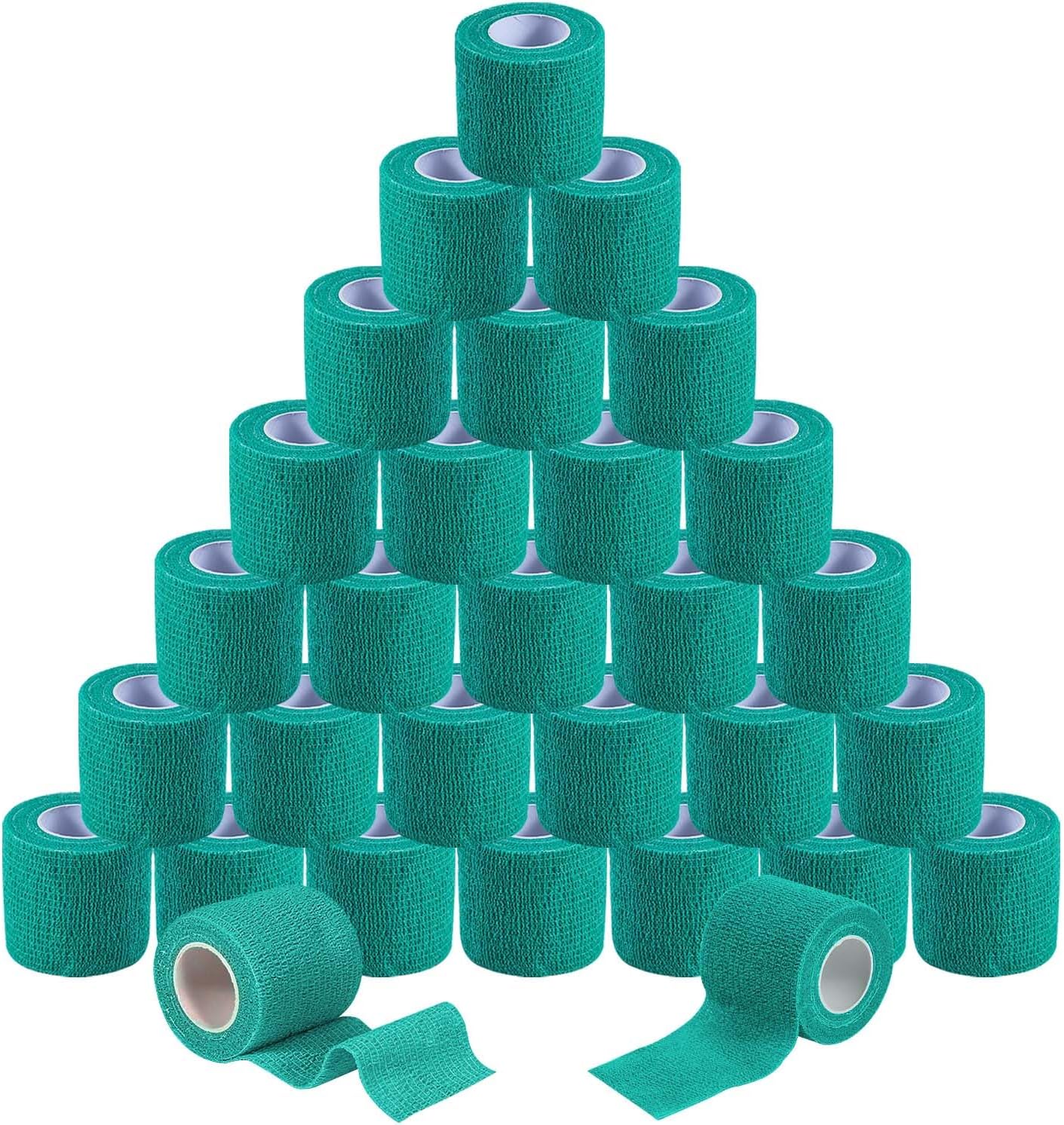 KISEER 30 Pack 2 Inch x 5 Yards Green Self Adhesive Bandage Breathable Cohesive Bandage Wrap Rolls Elastic Self-Adherent Tape for Stretch Athletic, Sports, Wrist, Ankle