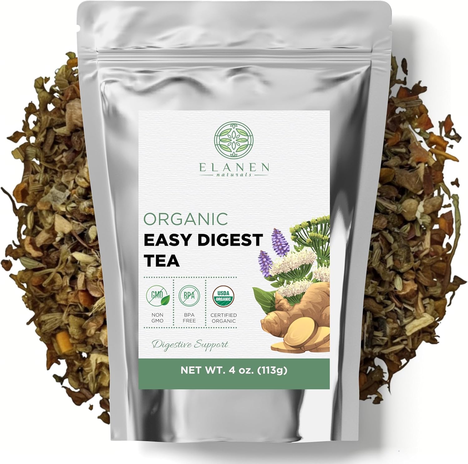 Organic Easy Digest Tea 4 oz. (113g), USDA Certified Organic Digestive Tea for Stomach Ease Tummy and Gut Health, Gas Digestion Relief, Bloating and Belly Comfort, Loose Leaf
