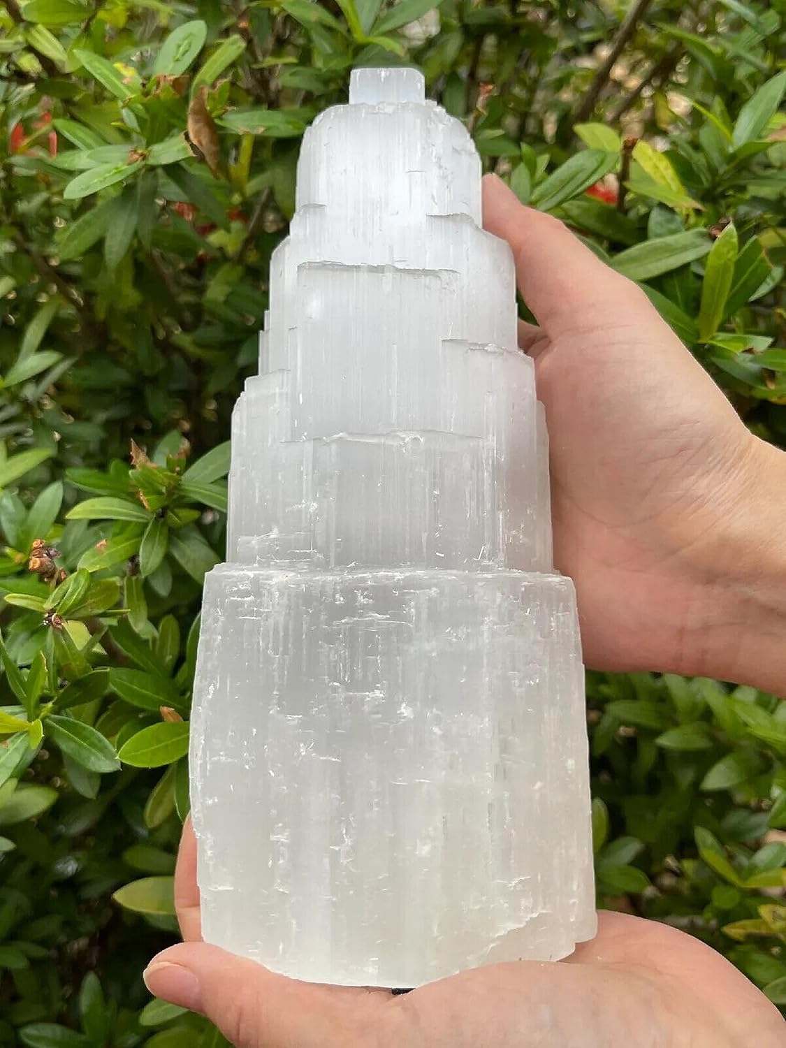 GAF TREASURES Selenite Skyscraper Tower Light – Natural White Healing Crystal, Choose Size 6", 8", 10", 12", 16" (8-9")
