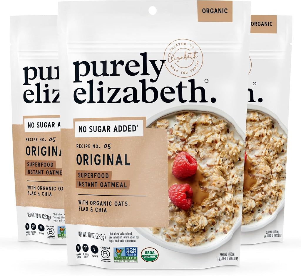 purely elizabeth Superfood Oats, Original, Amaranth, Quinoa Flakes, Flax Seeds, Chia Seeds,Gluten-Free, Non-GMO, 10oz (3 Ct.)