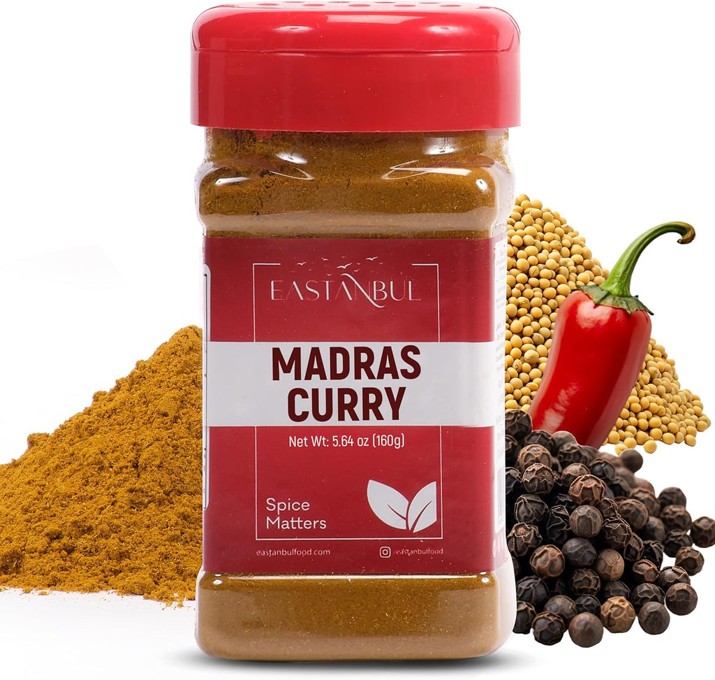 Eastanbul Madras Curry Powder, 5.64oz, Traditional Indian Spice Blend, Madras, Authentic Curry Seasoning, All-Natural, Very Low Sodium, No MSG, No Filler, Gluten Free, Vegan