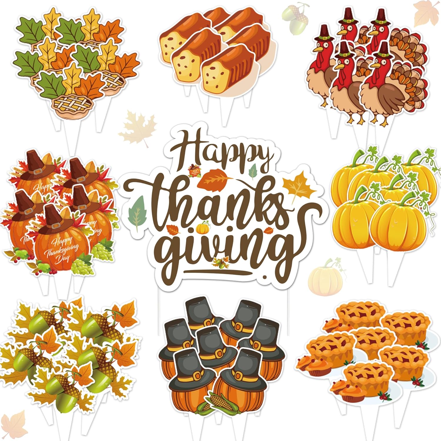 73pcs Thanksgiving Cupcake Toppers Fall Cake Topper Turkey Pumpkin Food Picks For Thanksgiving Day Cake Decorations Fall Themed Party Supplies