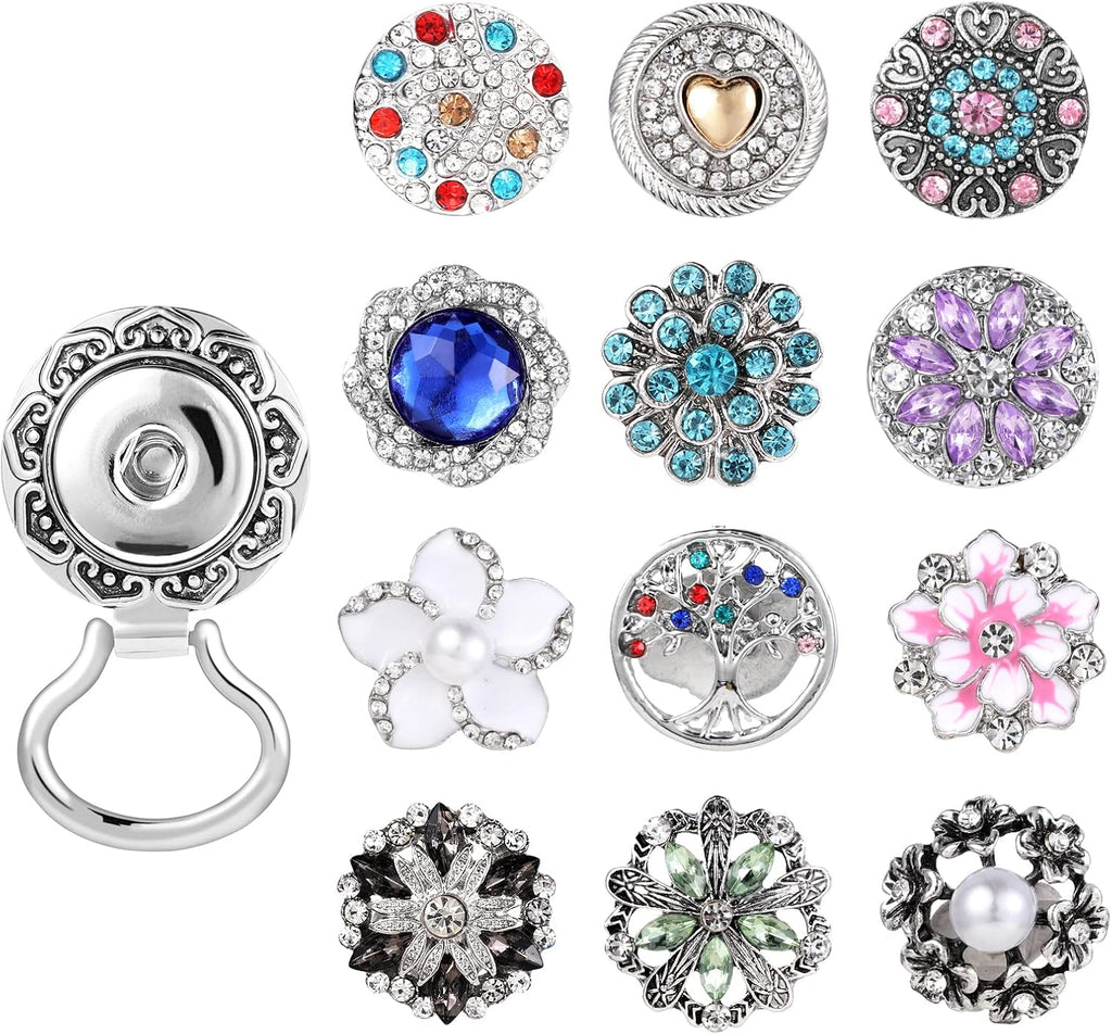 MJartoria Interchangeable Snap Buttons Centerpiece Rhinestone Eye Glass Holding Brooch (12pcs Blue-Rhinestone)