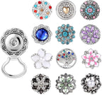 MJartoria Interchangeable Snap Buttons Centerpiece Rhinestone Eye Glass Holding Brooch (12pcs Blue-Rhinestone)