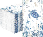 100Pcs Coastal Turtle Paper Napkins 3 Ply Blue Ocean Sea Turtles Disposable Absorbent Hand Towels Coral Starfish Guest Bathroom Napkin for Xmas Holiday Beach Wedding Birthday Dinner Party Supplies