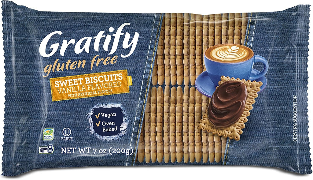 Osem Gratify Petit Beurre Vanilla Biscuits - Gluten Free Dessert Cookies, Sweet Snack for Adults & Kids, Vegan, Dairy Free, Oven Baked, Kosher - Vanilla, 7 oz Bag (Pack of 1)