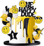 24 PCS One Happy Dude Cake Toppers Face 1st Birthday Cake Decorations Hippie Cupcake Toppers for Wedding Gender Reveal Supplies (style 1)
