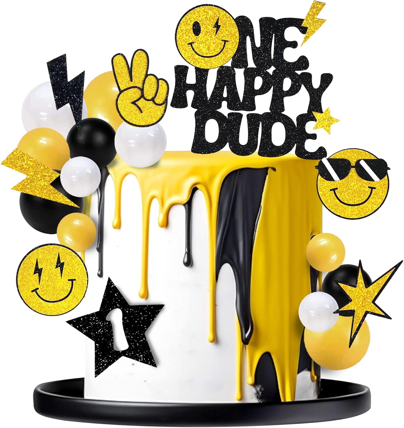 24 PCS One Happy Dude Cake Toppers Face 1st Birthday Cake Decorations Hippie Cupcake Toppers for Wedding Gender Reveal Supplies (style 1)