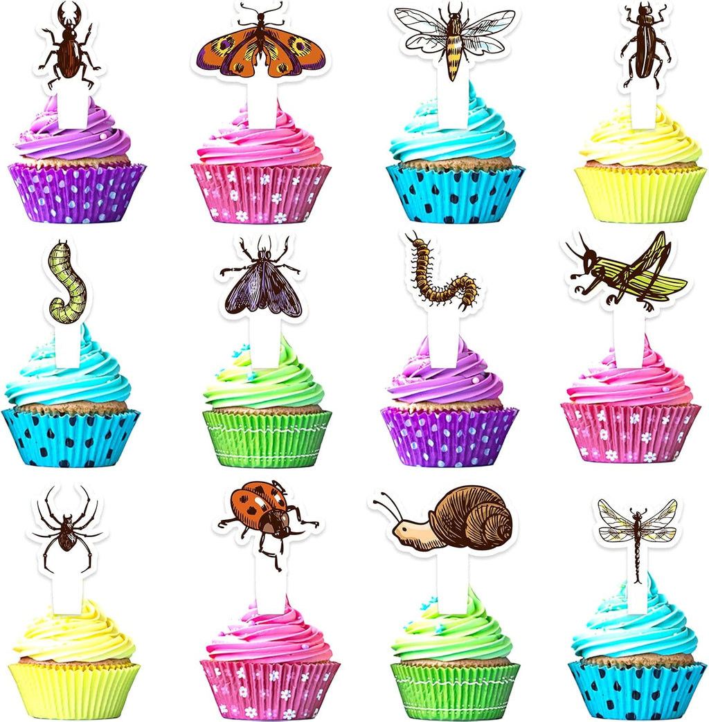 24pcs Insect Cupcake Toppers Set Bug Theme Happy Birthday Ladybug Beetle Decorations, Insect Theme Party, Boys and Girls Birthday Party or Baby Shower Decoration, Birthday Gift for Kids. LIANGSS