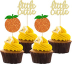 Gyufise 24Pcs Little Cutie Cupcake Toppers Glitter Orange Cupcake Picks for Citrus Theme Baby Shower Kids Birthday Party Cake Decorations Supplies