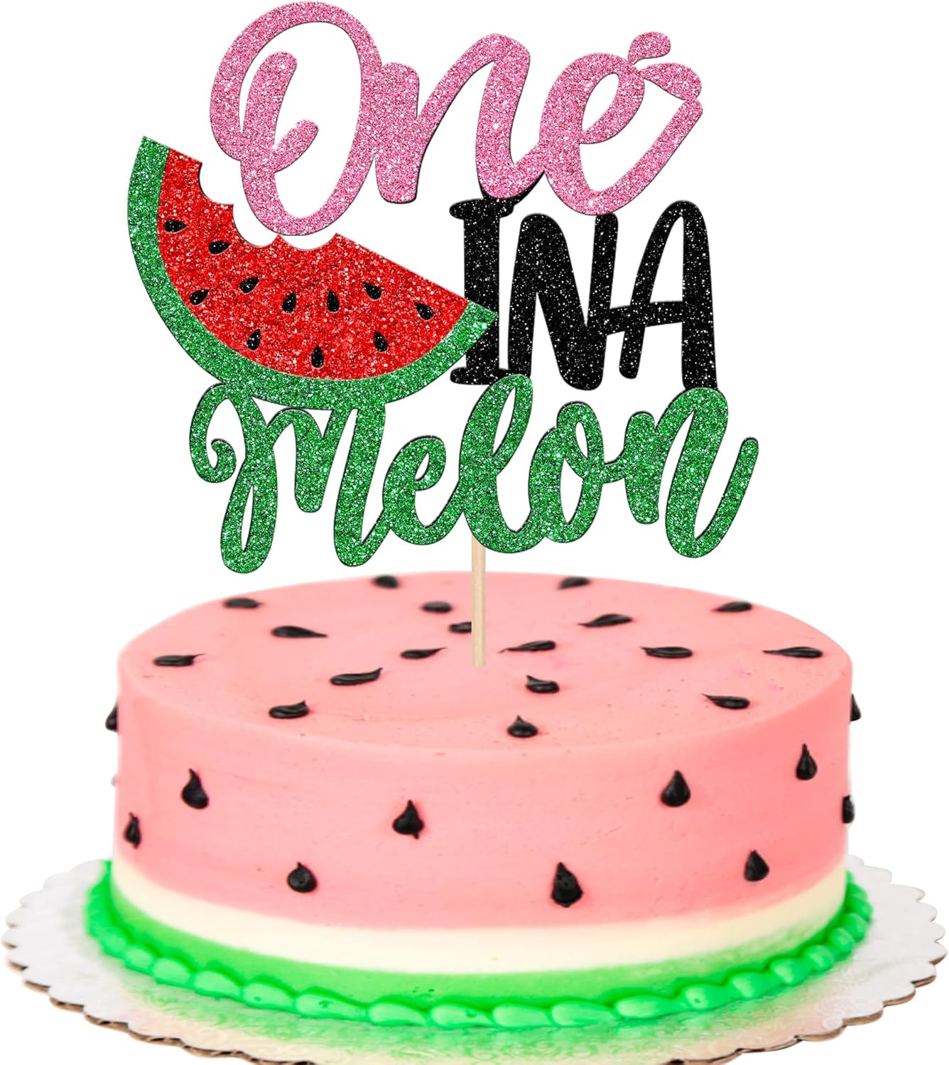 Rsstarxi 1 Pack Watermelon Cake Topper Glitter One in a Melon Cake Pick Watermelon First Birthday Cake Decorations for Summer Fruit Baby Shower Boys Girs 1st Birthday Party Decorations