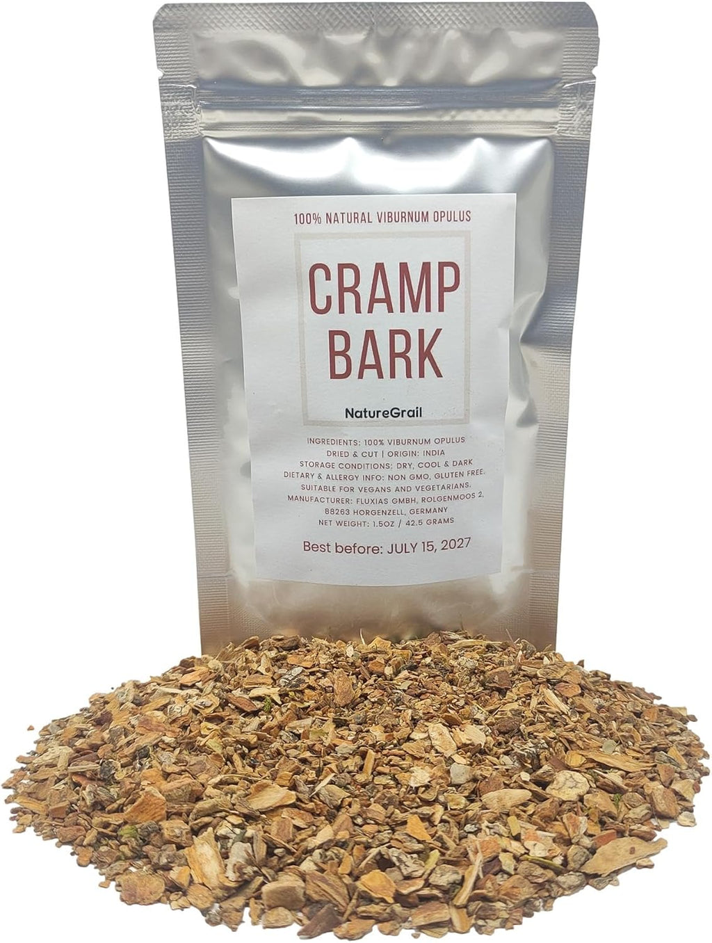 Cramp Bark, Made from 100% Viburnum Opulus Bark, Cut & Dried - Net weight: 1.5oz/42.5g. Other Common Names Include Water Elder, Snowball Tree, Common Snowball and European Cranberrybush.