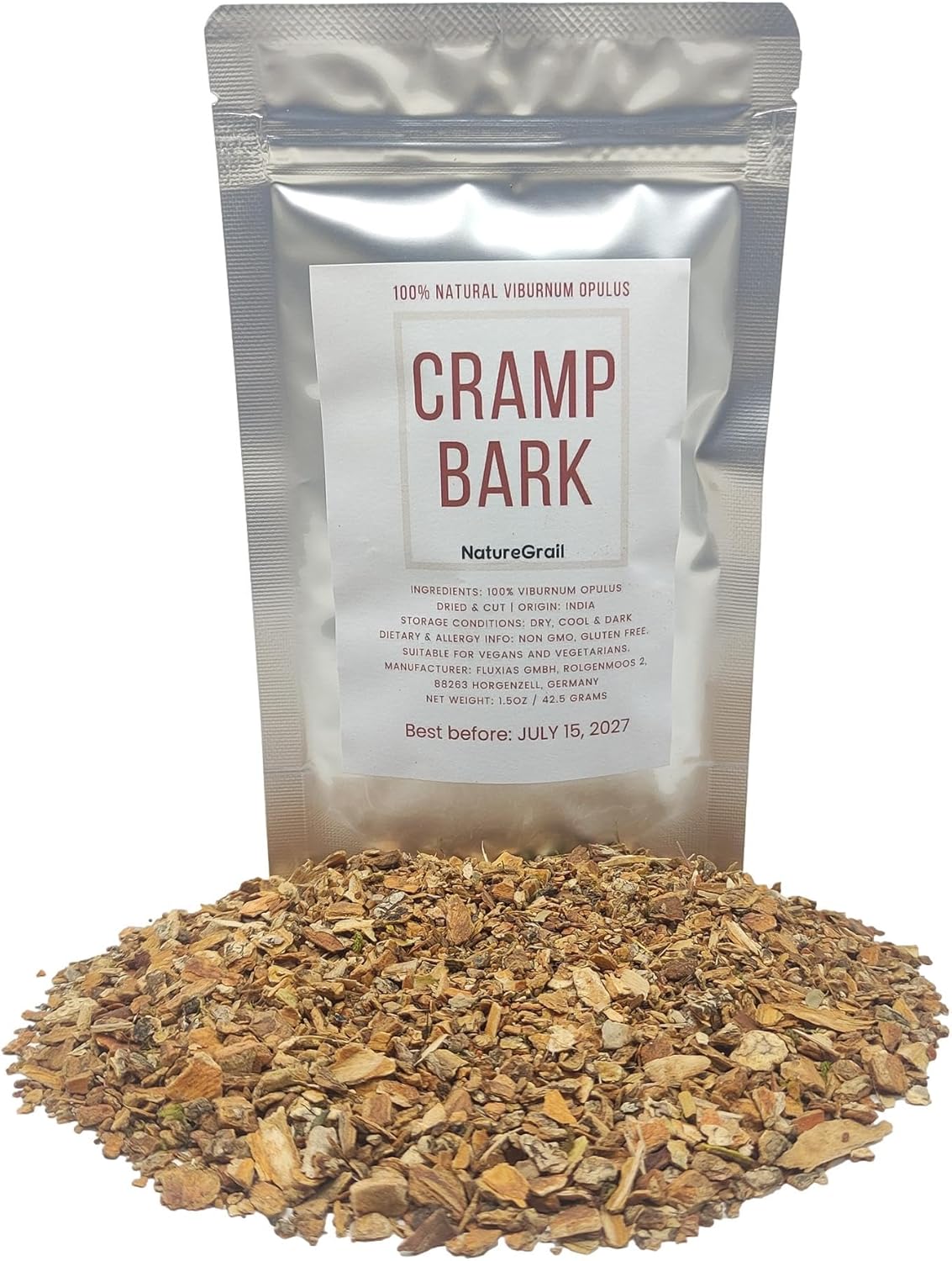 Cramp Bark, Made from 100% Viburnum Opulus Bark, Cut & Dried - Net weight: 1.5oz/42.5g. Other Common Names Include Water Elder, Snowball Tree, Common Snowball and European Cranberrybush.