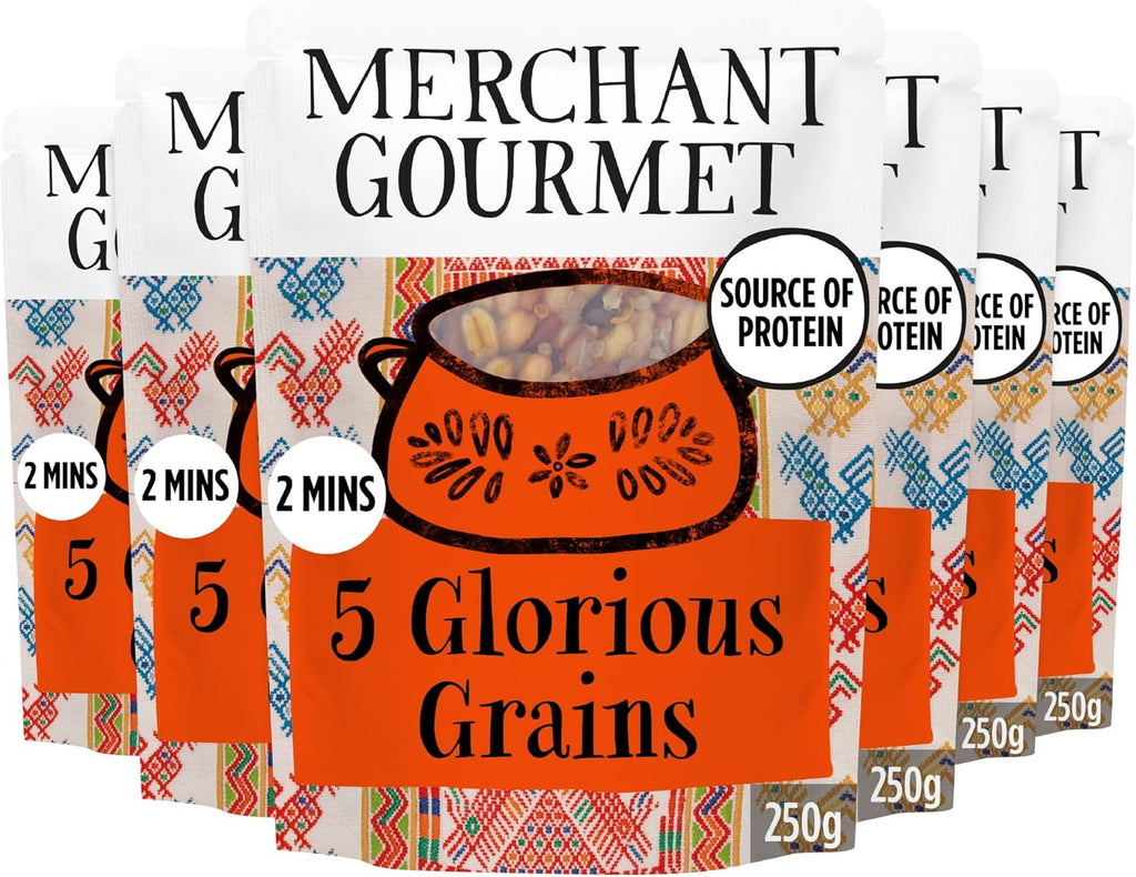 Merchant Gourmet Simply Cooked Glorious Grains with Red Rice & Quinoa - Microwave Rice Mix - Source of Fiber, Low Fat & Vegan - Pack of 6 x 250g Ready-to-eat Pouches