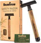 Bambaw Single Blade Razors for Men & Women, Bamboo Razor with 5 Blades, Double Edge Safety Razor, Eco-Friendly, Reusable & Plastic Free – Slim Bamboo Black