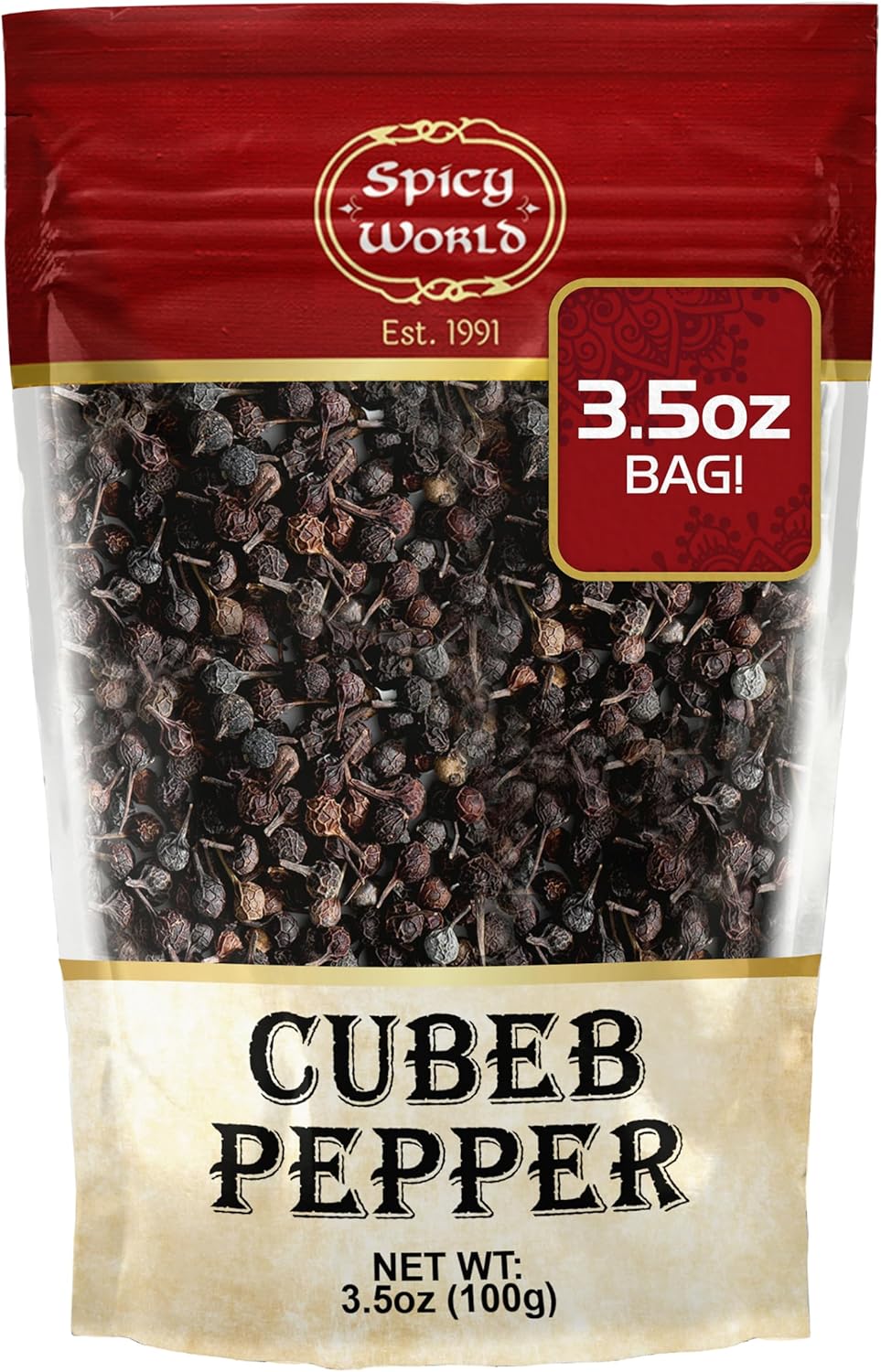 Spicy World Cubeb Pepper 3.5oz (100g) - Java Pepper - Premium Grade from Indonesia, Pure, Natural, Gluten free