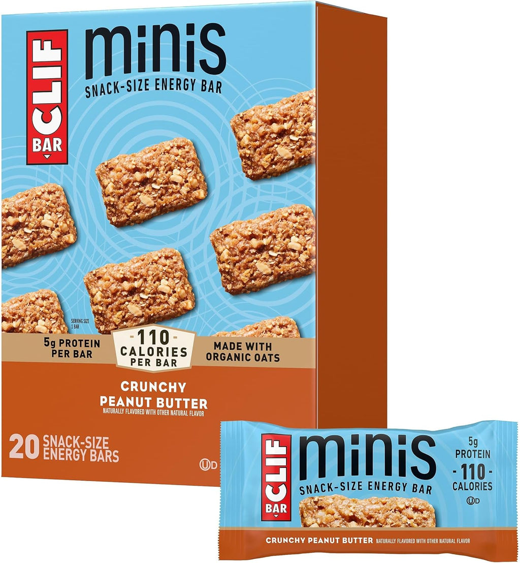 CLIF BAR Minis - Crunchy Peanut Butter - Made with Organic Oats - 5g Protein - Non-GMO - Plant Based - Snack-Size Energy Bars - 0.99 oz. (20 Pack)