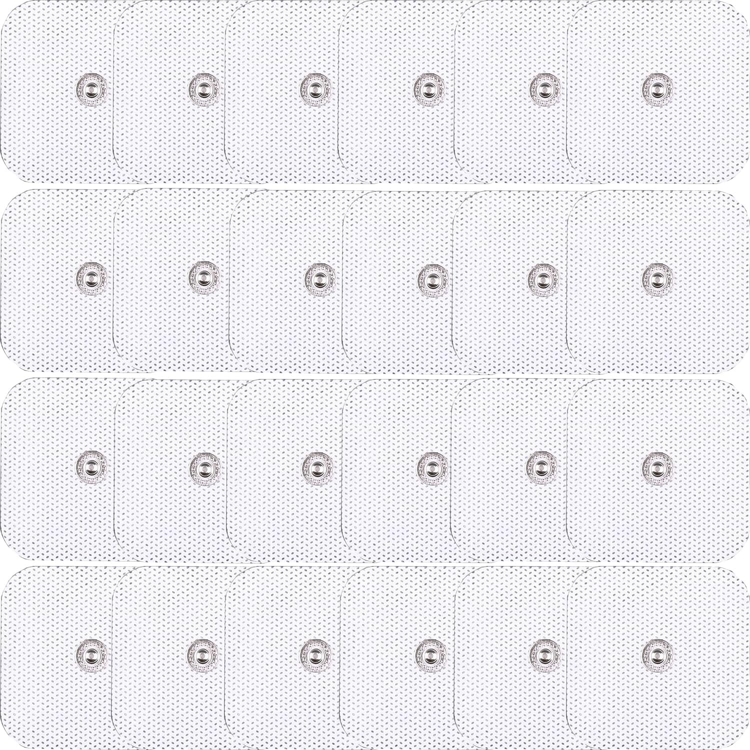 24 Pack TENS Unit Replacement Pads, Long-Lasting Snap Electrodes Latex-Free TENS Pads Set Compatible with Most TENS EMS Devices Using 3.5mm Button Lead Wires
