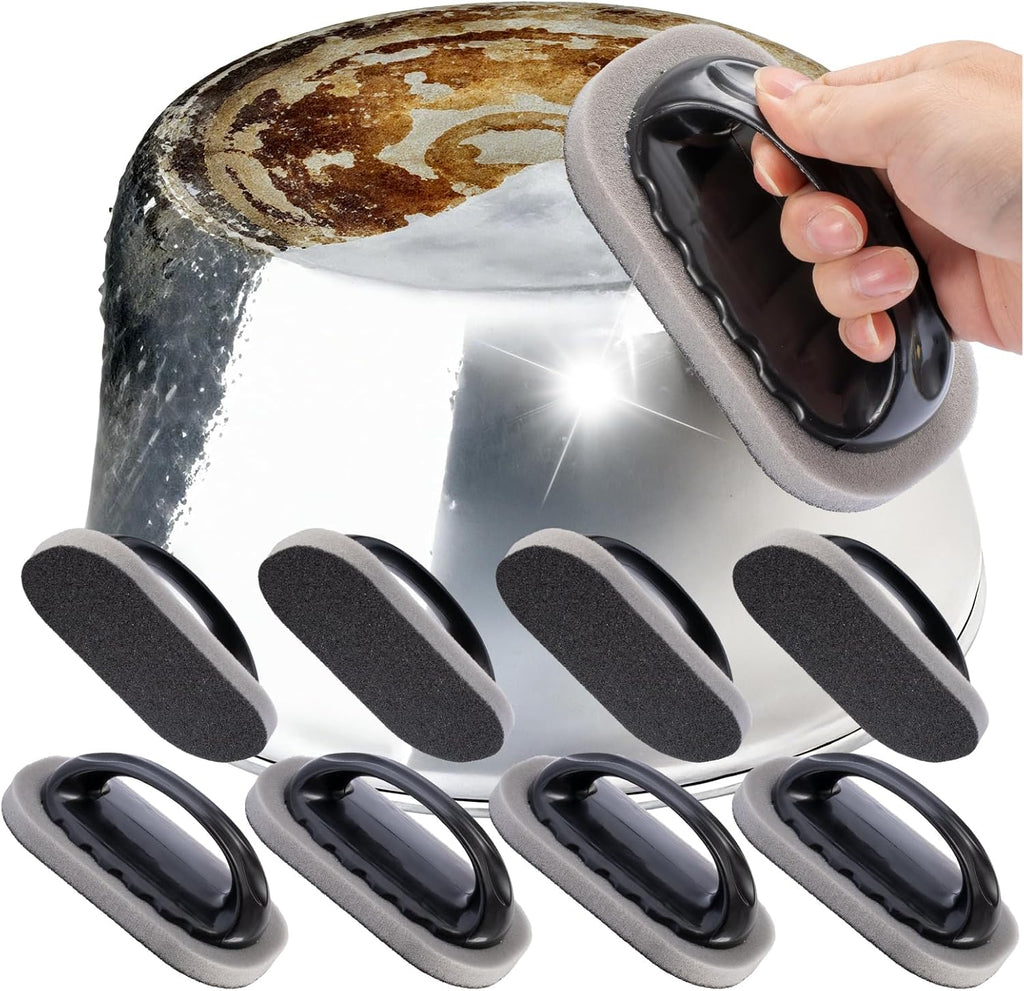 Magic Carborundum Sponge - 8pcs Pot Cleaner for Bottom of Pans,Emery Pot Scrubbers,Carborundum Sponge,Magic Sponge Brush with Handle