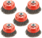 AUPREX 5 Pack 3 Inch Coarse Crimped Wire Cup Brush for Angle Grinder with 5/8 Inch-11 Threaded Arbor - 0.014 Inch Carbon Steel Wire -Light Duty Conditioning for Metals