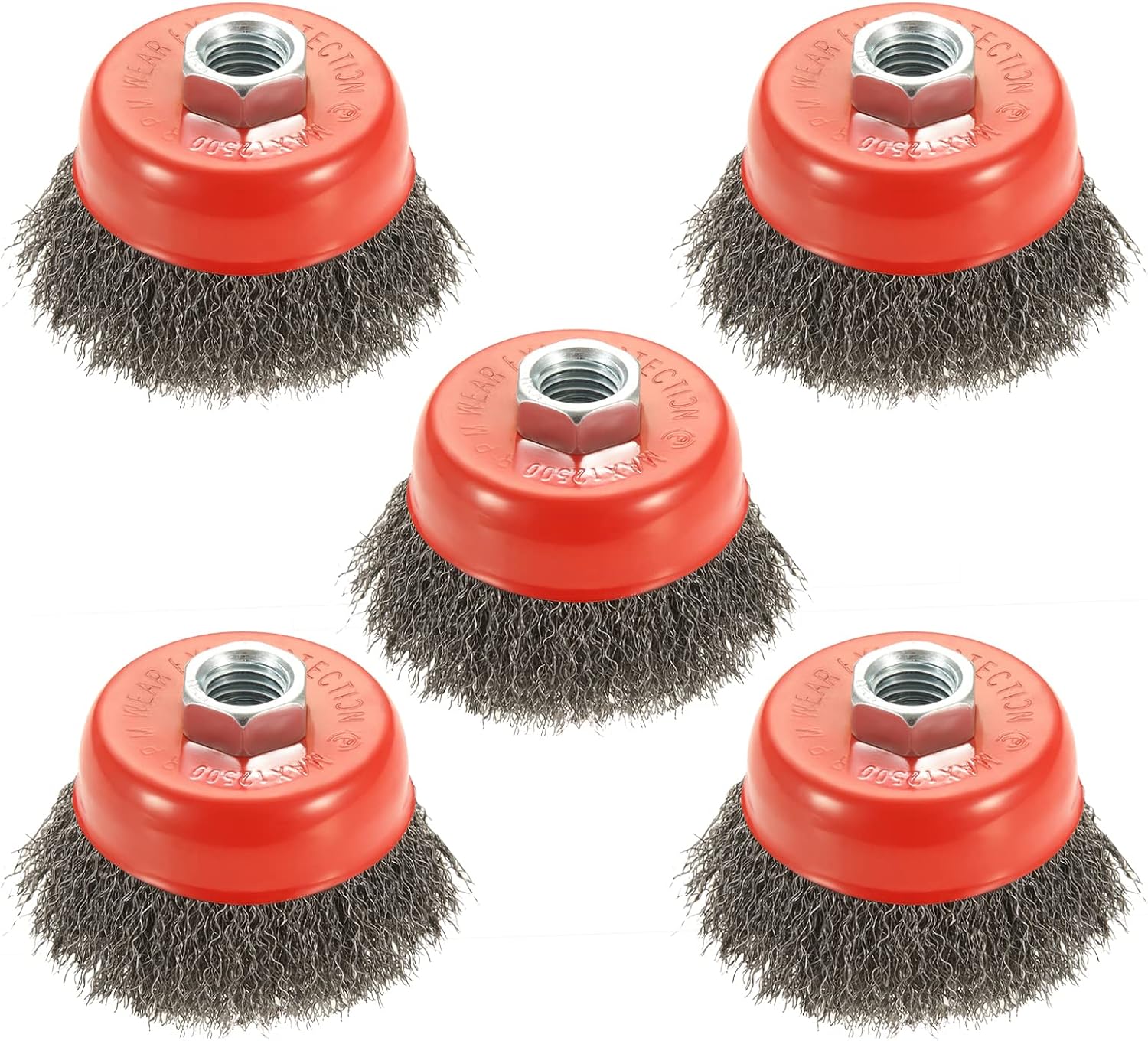 AUPREX 5 Pack 3 Inch Coarse Crimped Wire Cup Brush for Angle Grinder with 5/8 Inch-11 Threaded Arbor - 0.014 Inch Carbon Steel Wire -Light Duty Conditioning for Metals