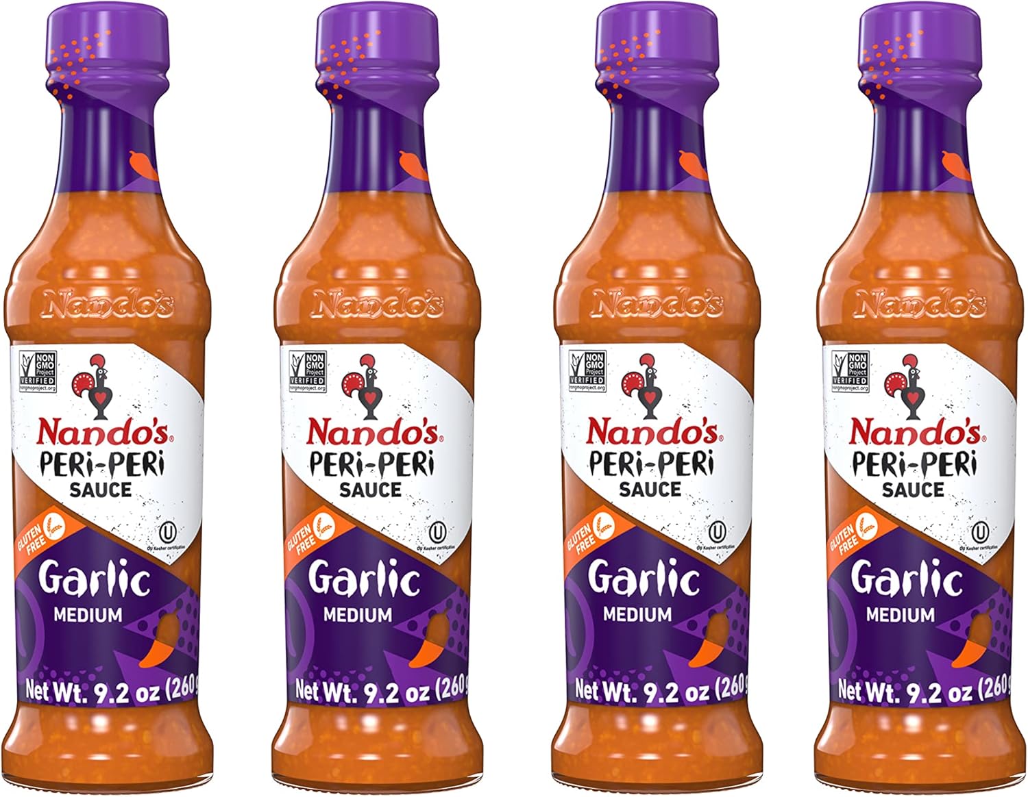 Nando's PERi PERi Garlic Sauce - Medium Heat Tangy Flavor | Gluten Free Hot Sauce, 9.1 oz Bottles (4 Pack)