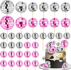 36 PCS Disco Ball Cupcake toppers 1970s Retro Cake Decorations Shiny Mini Disco Ball Picks for Disco Theme Party Dessert Birthday Decorations Ornament