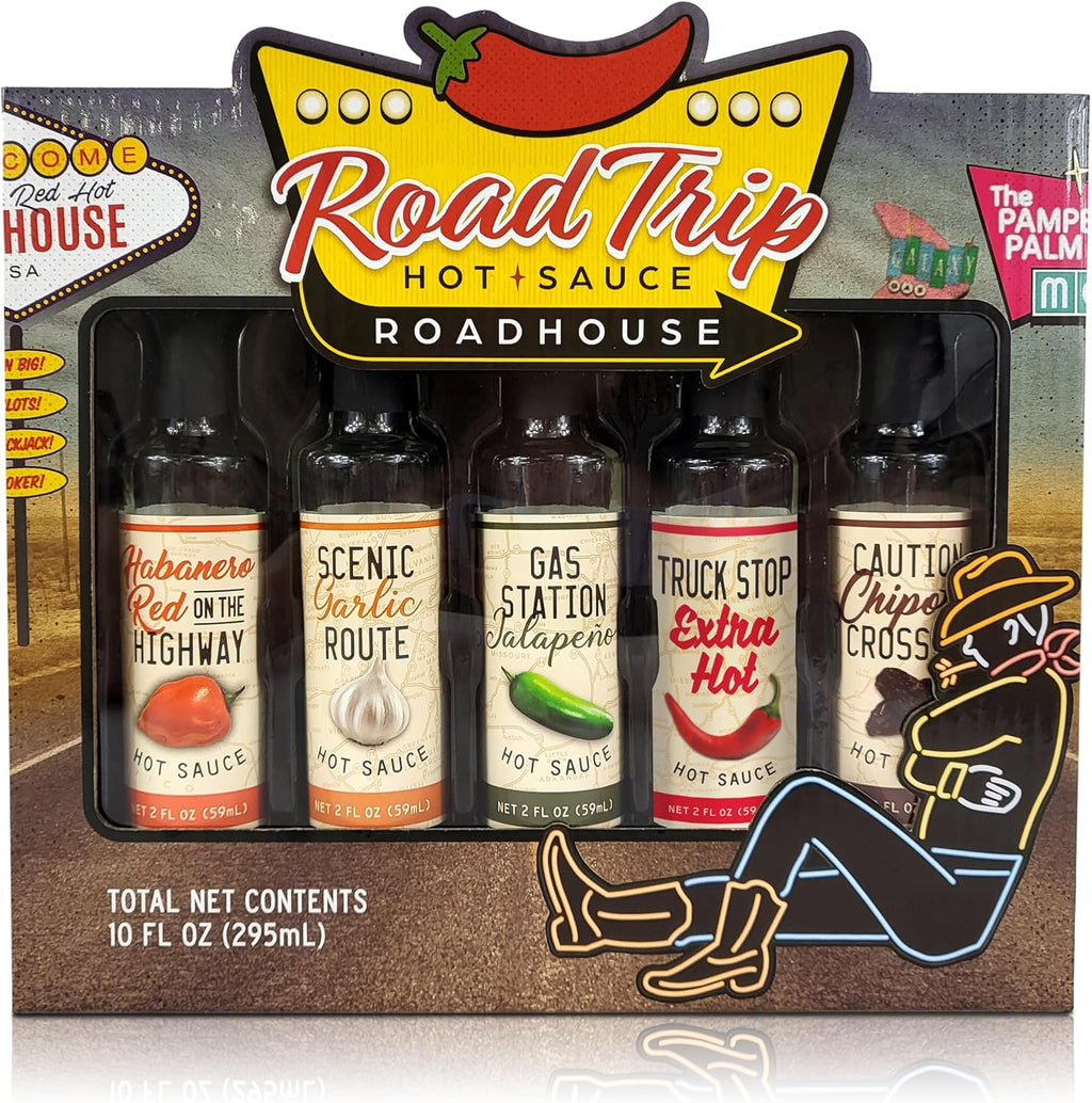 Hot Sauce Variety Pack RoadHouse Road Trip– 5 Hot Sauce Bottles with Garlic, Jalapeño, Chipotle, and Habanero Sauces – Gourmet Gift Sets
