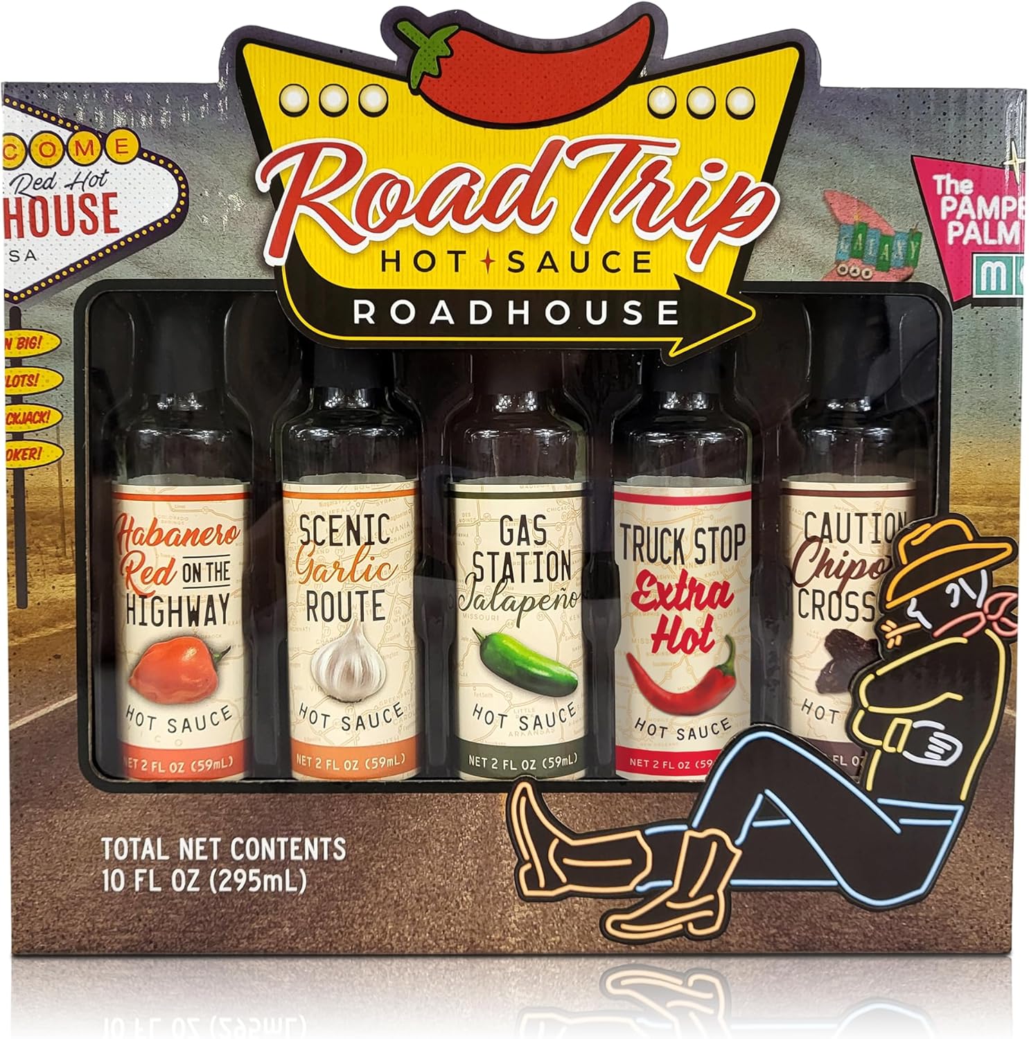 Hot Sauce Variety Pack RoadHouse Road Trip– 5 Hot Sauce Bottles with Garlic, Jalapeño, Chipotle, and Habanero Sauces – Gourmet Gift Sets