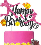 Softball Black Happy Birthday Cake Topper Softball Birthday Party Decoration Softball Themed Party Cake Topper for Girls Softball Baby Shower Decoration Sport Party Supplies