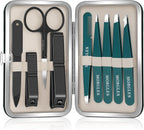 MORGLES Tweezers Set for Eyebrows, 9 Pcs Precision Stainless Steel Tweezers and Professional Nail Clippers Set for Men with Leather Travel Case