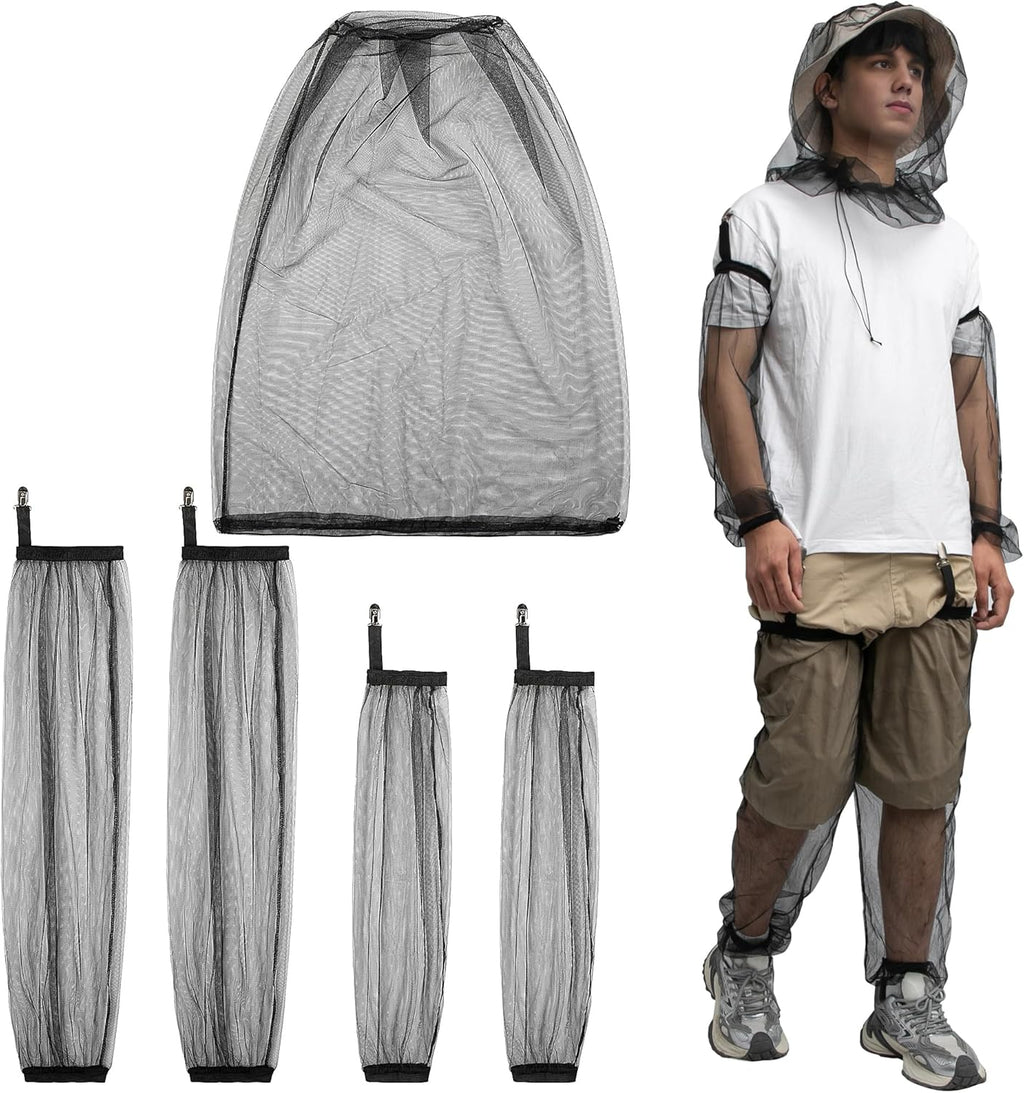 5 Pcs Mosquito Netting Suit-Extra Large Mosquito Head Net Mesh,Arm and Leg Sleeves-Mosquito Protection Suit for Men Women Camping Hiking Fishing