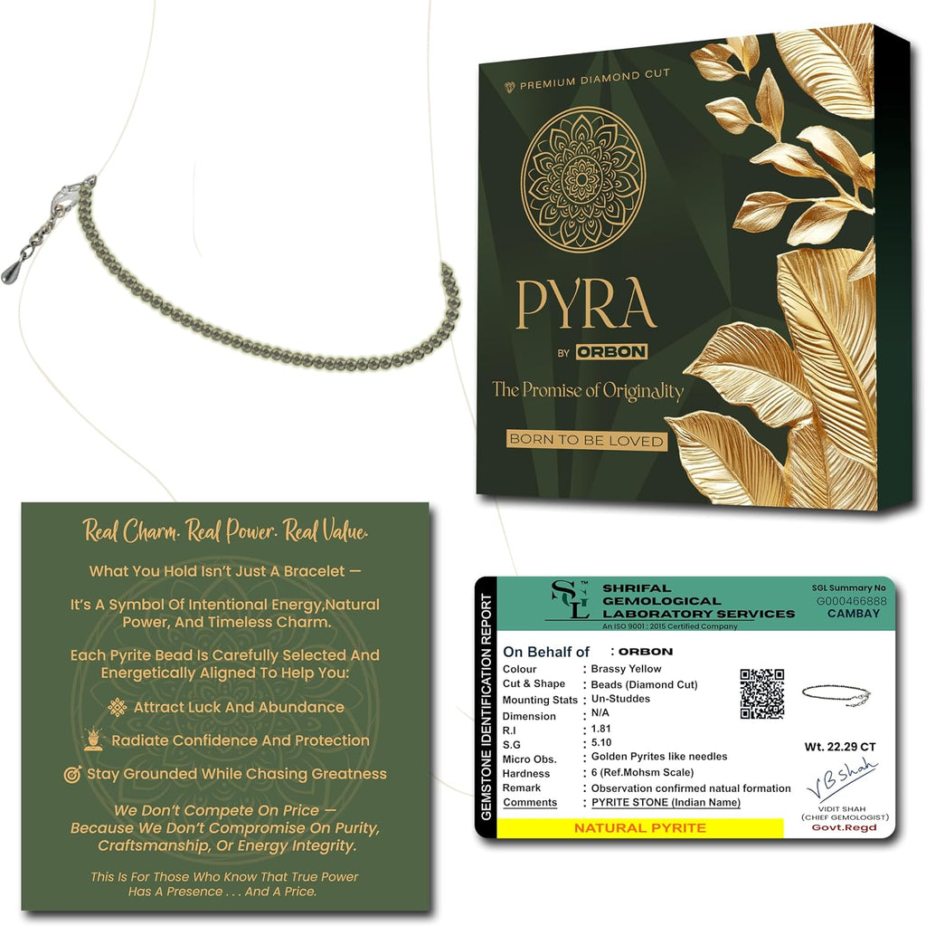 PYRA Certified Original Raw Pyrite Anklet for Women – Natural Crystal Anklet | Indian Pyrite Payal jewelry for Women | Wealth & Success Energy with Activation Card & Authenticity Certificate