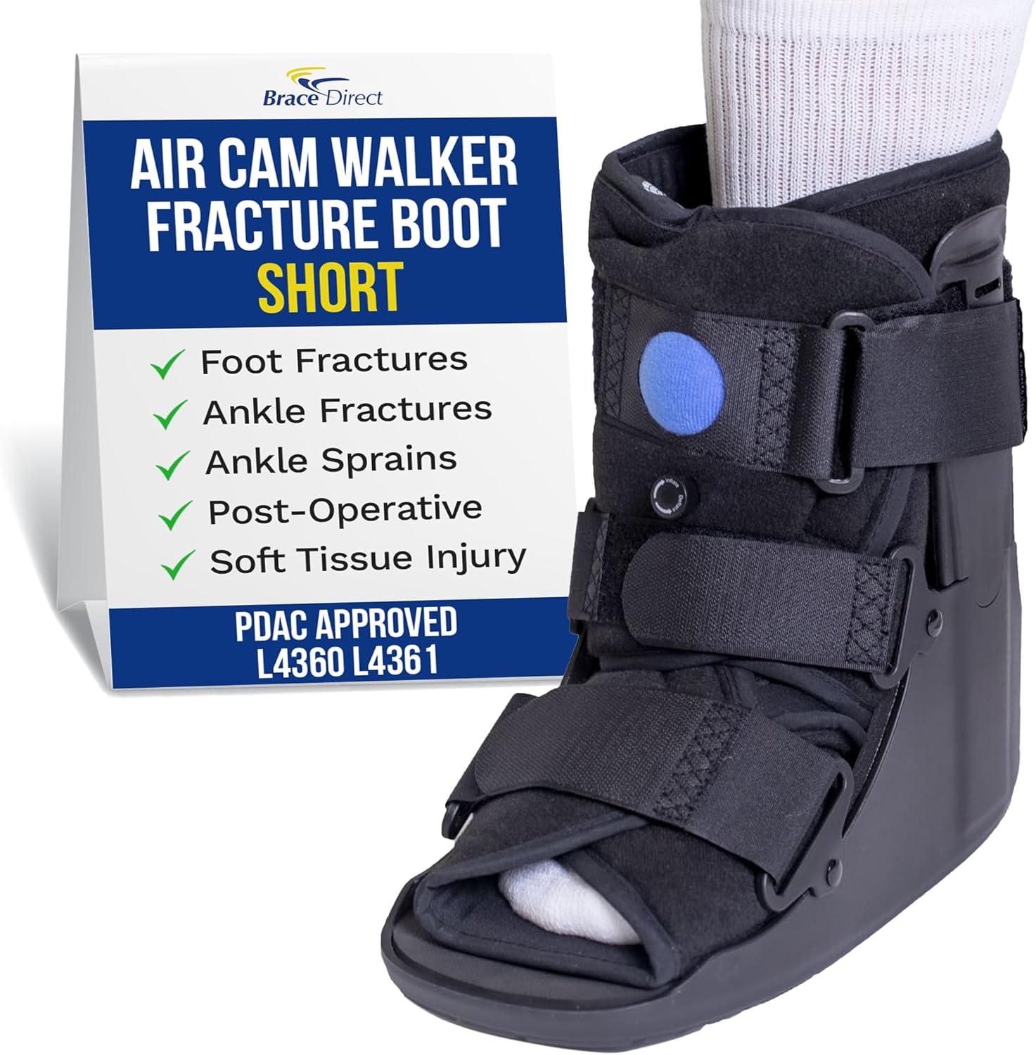 Brace Direct Air Cam Walker Fracture Boot - Short - Orthopedic Medical Walking Boot for Foot & Ankle Fractures, Sprains & Injury Stabilization Size M (Men’s US 7.5-10 / Women’s US 8.5-11.5)