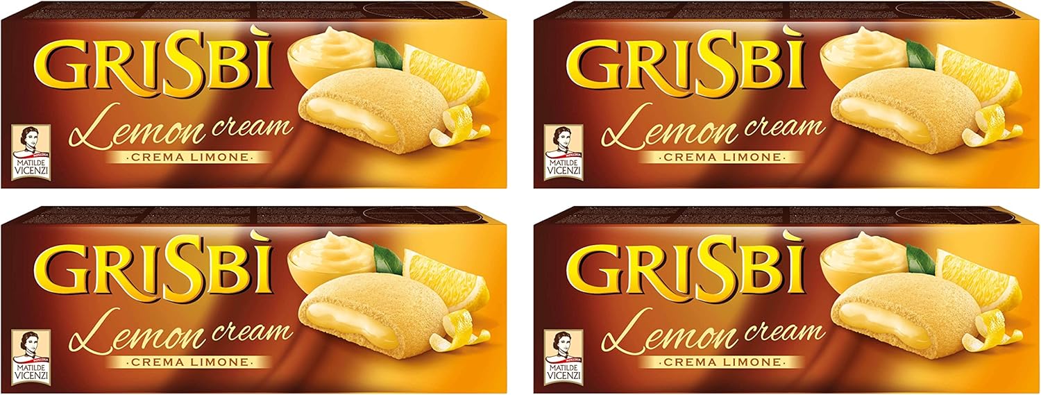 Vicenzi: "Grisbi Lemon Cream" Italian Shortcrust Biscuits filled with Lemon Cream * 5.3 Ounces (150g) Package (Pack of 4) * [ Italian Import ]