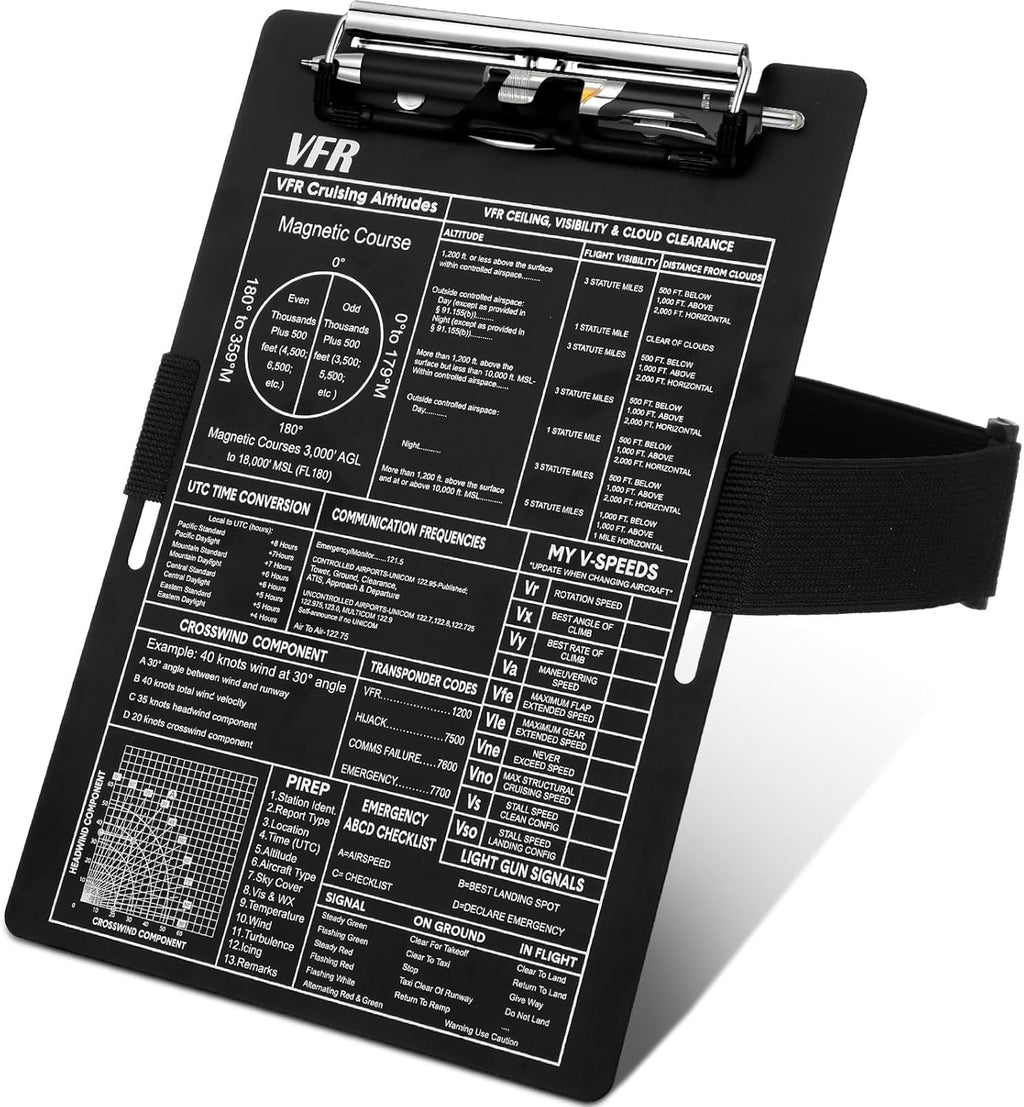 Feifeiya Aluminum Pilot Kneeboard Vfr Aviation Knee Boards Notepad Pilot Writing Board with Pen Holder and Elastic Strap for Pilots Writing Gifts(9.61 x 6.42 Inch,Black)