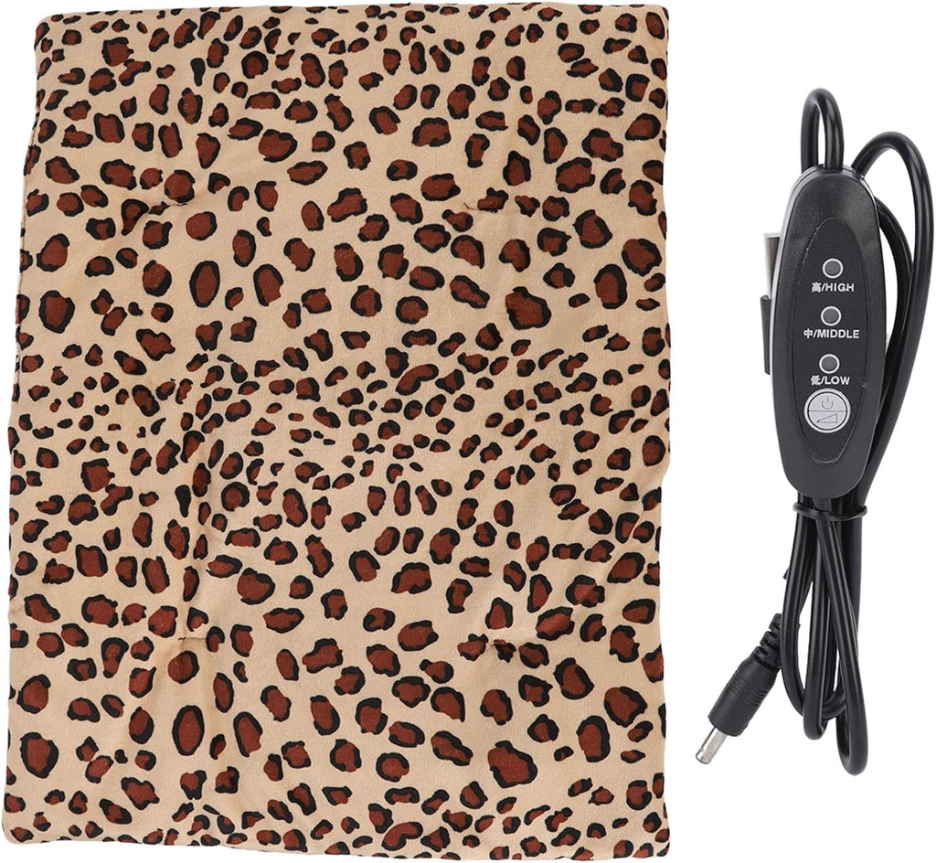 USB Heating Pad with 3 Temperature Levels, Washable Heating Pad for Pets & Humans, Soft Touch Heating Mat with Leopard Print, 5V Portable Electric Cloth Heater, 18.5x14.6in