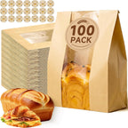 Tripho 100 Pcs Bread Bags for Homemade Bread with Clear Window & 120 Stickers, Sourdough Bread Bags for Storage of Bread,Cookies & Snacks, Large Bakery Paper Bags
