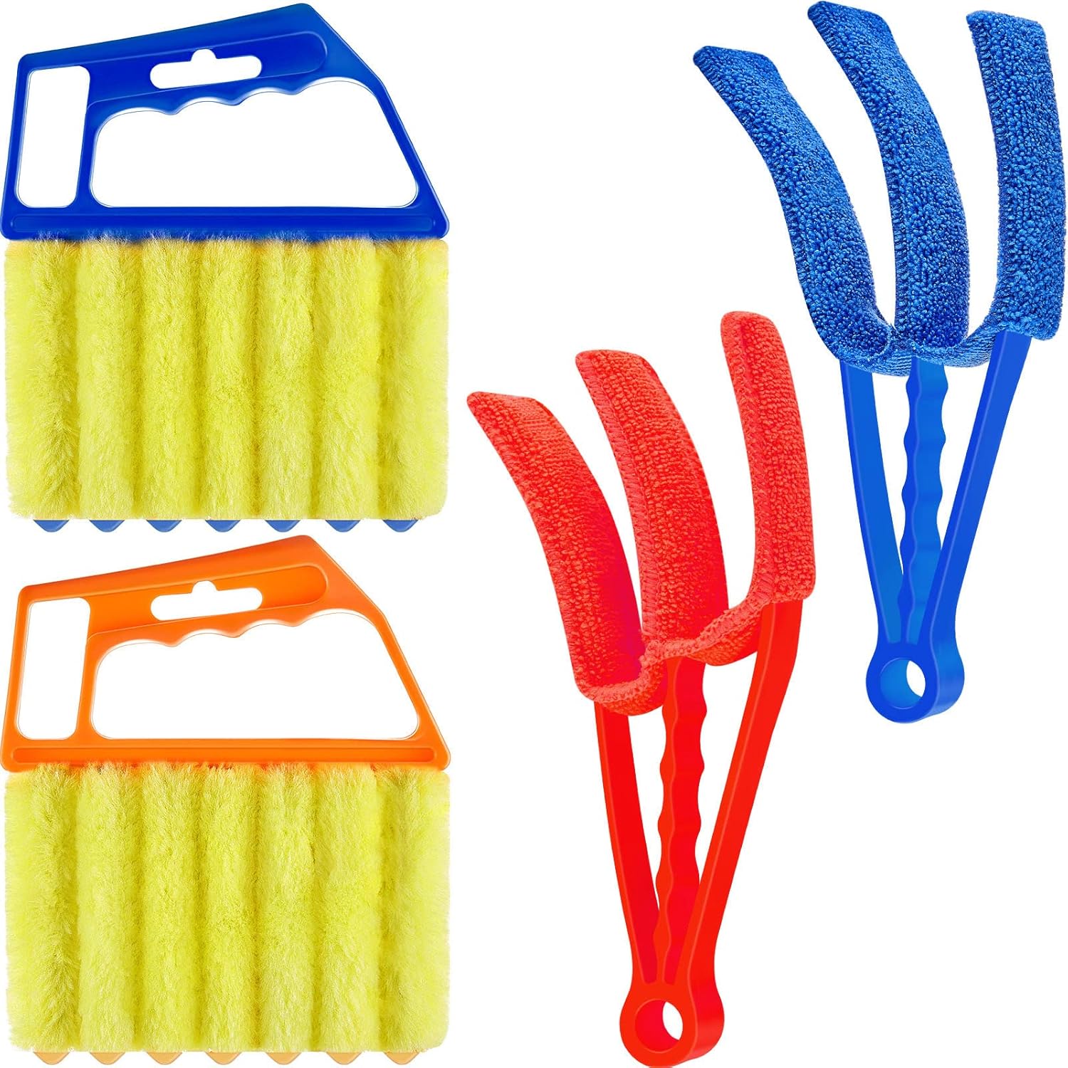 4 Pcs Window Venetian Blind Cleaner Duster Tool 7 Finger Blind Rush and Shutter Cleaner Brush Hand-held Window Shutter Air Conditioner Duster for Dirt(Orange, Blue, Red)