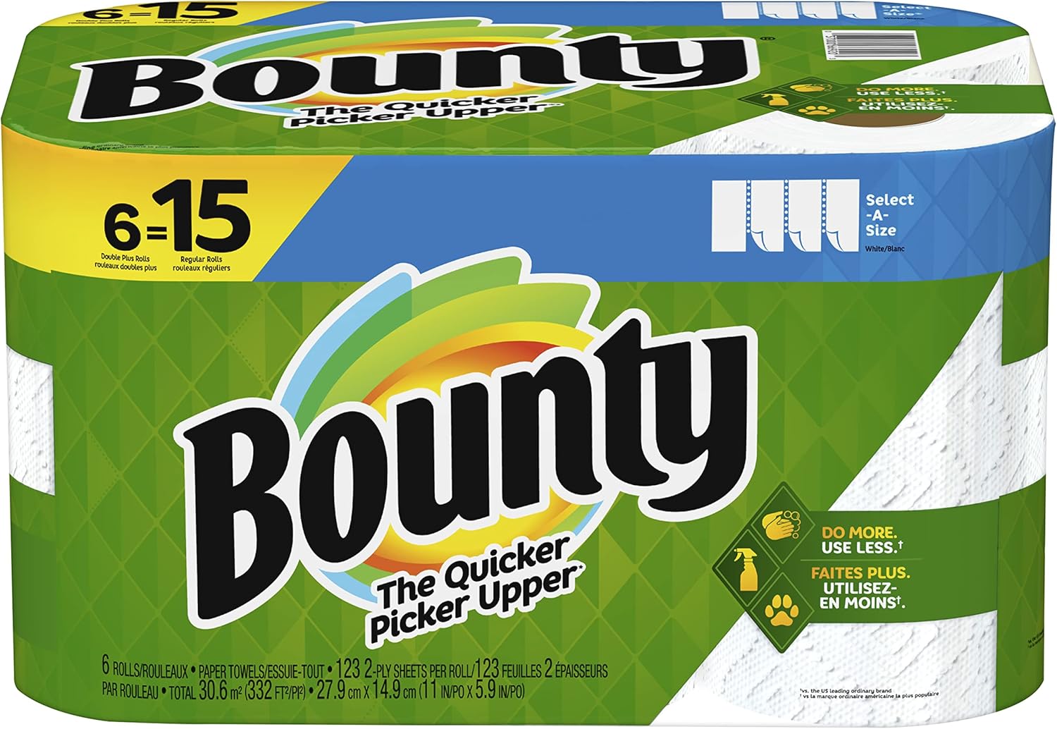 Bounty Select-A-Size Paper Towels, 6 Double Plus Rolls = 15 Regular Rolls
